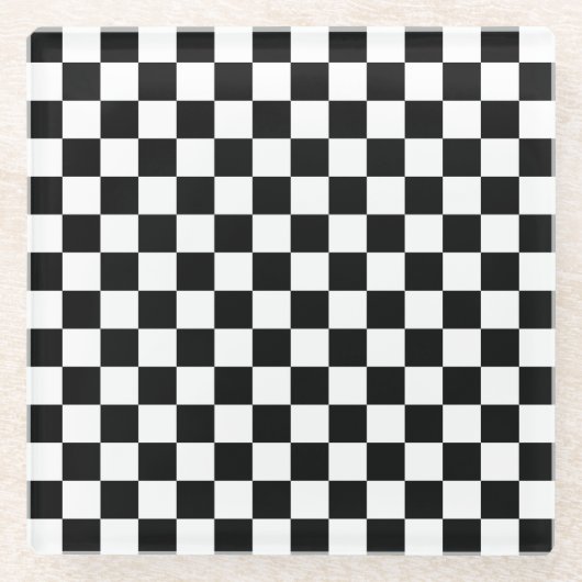 Schachbrettmuster in Schwarz und Weiß Glasuntersetzer (Vorderseite)