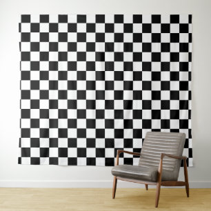 Schachbrettmuster in Schwarz und Weiß Wandteppich
