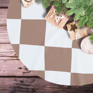 Schachbrettmuster in Weiß und Mokka-Mousse Polyester Weihnachtsbaumdecke