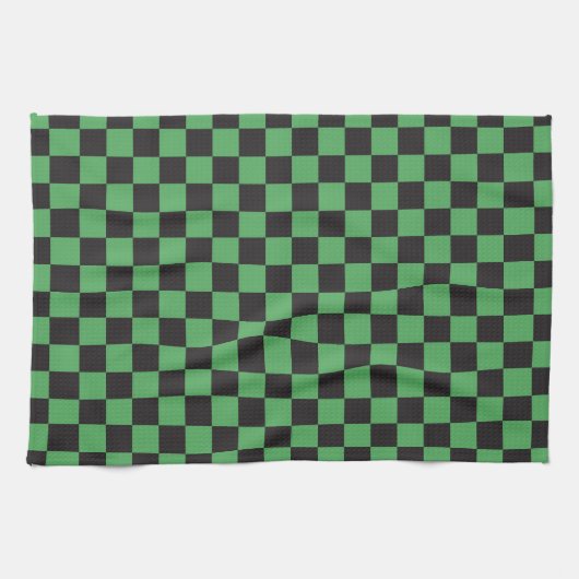 Schachbrettmuster karierte Quadrate Schach grün sw Geschirrtuch (Horizontal)