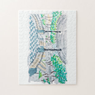 Schachbrettmuster-Kiosk-Parkblick Puzzle