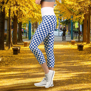 Schachbrettmuster Navy Blau Weiß Capri Leggings