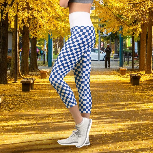 Schachbrettmuster Navy Blau Weiß Capri Leggings