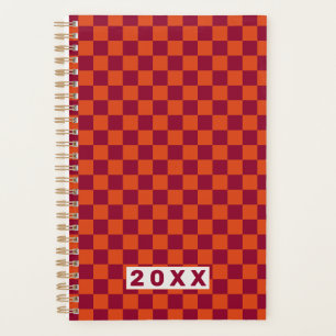 Schachbrettmuster Orange Burgund Retro Design Planer
