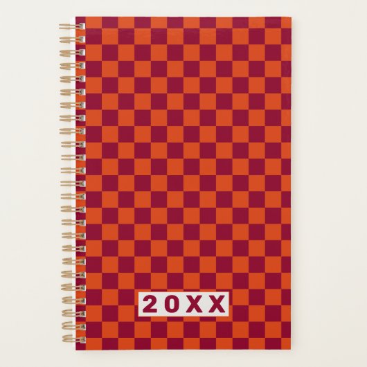 Schachbrettmuster Orange Burgund Retro Design Planer (Vorderseite)