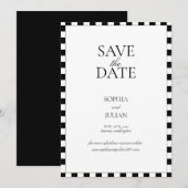 Schachbrettmuster-Rand Modern Schwarz-Weiß Save The Date (Vorne/Hinten)
