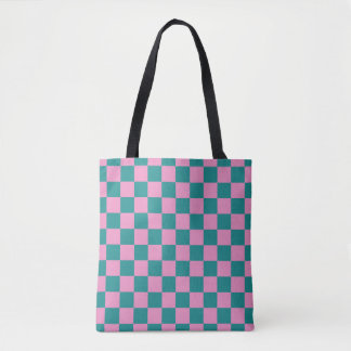 Schachbrettmuster Rosa und Grün Tasche