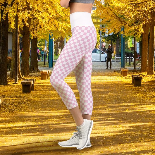 Schachbrettmuster Rosa Weiß Capri Leggings
