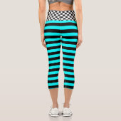 Schachbrettmuster, Schwarz und Aqua-Design Capri Leggings (Rückseite)