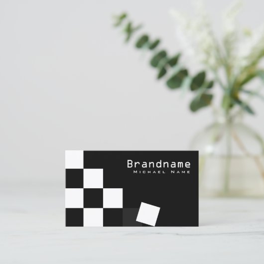 Schachbrettmuster Schwarz und Weiß Stilvolle Dunke Visitenkarte (Stehend Vorderseite)