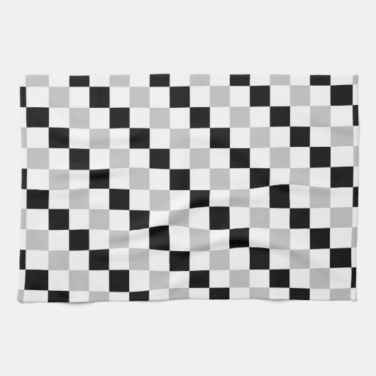 Schachbrettmuster Schwarz, Weiß und Grau Küchentuch (Horizontal)