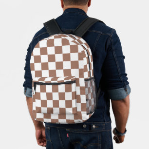 Schachbrettquadrate Mocha Braun Weiß geometrisch R Bedruckter Rucksack