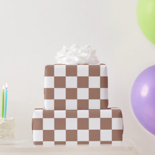 Schachbrettquadrate Mocha Braun Weiß geometrisch R Geschenkpapier