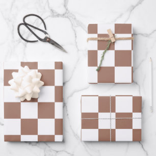 Schachbrettquadrate Mocha Braun Weiß geometrisch R Geschenkpapier Set