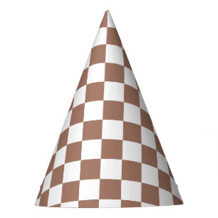 Schachbrettquadrate Mocha Braun Weiß geometrisch R Partyhütchen