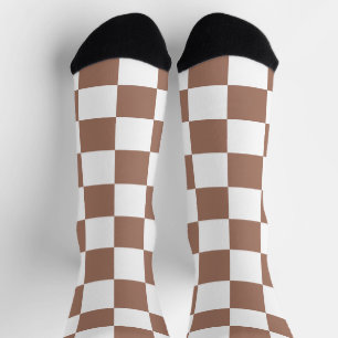 Schachbrettquadrate Mocha Braun Weiß geometrisch R Socken