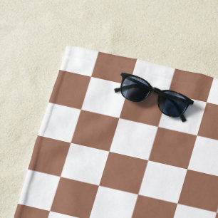 Schachbrettquadrate Mocha Braun Weiß geometrisch R Strandtuch