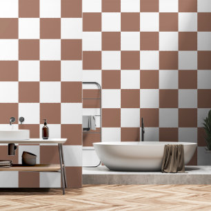 Schachbrettquadrate Mocha Braun Weiß geometrisch R Tapete