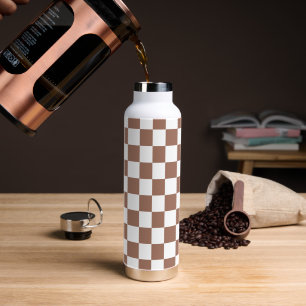 Schachbrettquadrate Mocha Braun Weiß geometrisch R Trinkflasche