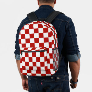 Schachbrettquadrate rot weiß geometrisch retro bedruckter rucksack