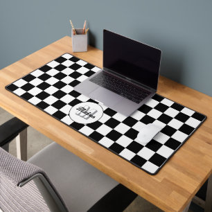 Schachbrettquadrate Schwarz-Weiß Retro-Monogramm Schreibtischunterlage