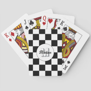 Schachbrettquadrate schwarz-weiß Retro-Monogramm Spielkarten