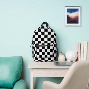 Schachbrettquadrate Schwarz-weißes Geometrie-Muste Bedruckter Rucksack