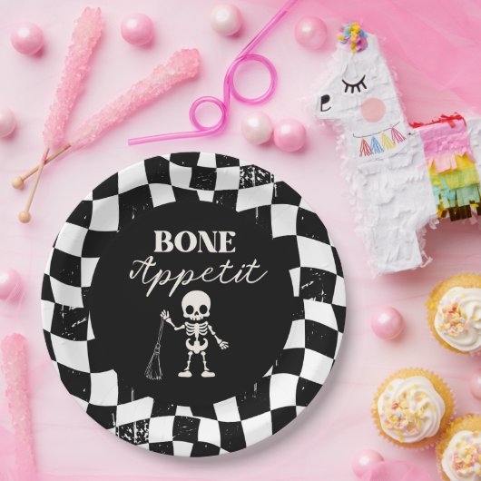 Schachbrettrückwärts am KnochenHalloween Pappteller (Party)