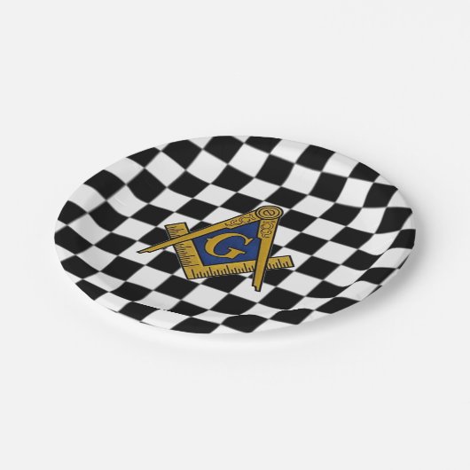 Schachbretts Freimaurer Platz und Kompass Pappteller (Schrägansicht)