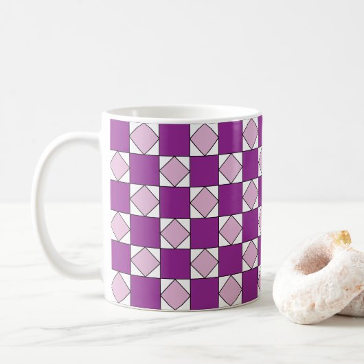 Schachbretts Lila Square Diamond Schachbretts Kaffeetasse (Mit Donut)