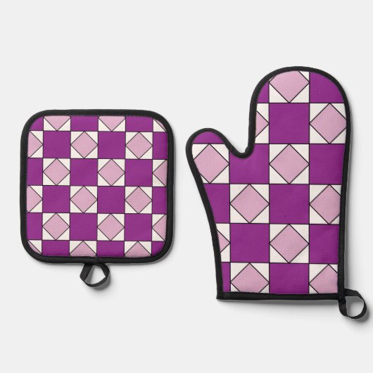 Schachbretts Lila Square Diamond Schachbretts Ofenhandschuh & Topflappen-Set (Vorderseite)