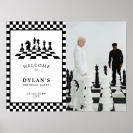 Schachbrettspiel Nacht Geburtstag Begrüßungszeiche Poster