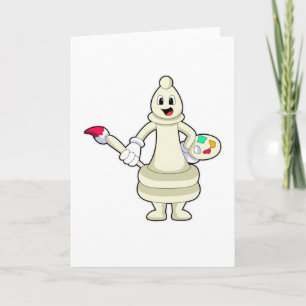 Schachfigur Läufer als Maler mit Pinsel und Farbe Karte