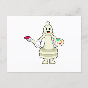 Schachfigur Läufer als Maler mit Pinsel und Farbe Postkarte