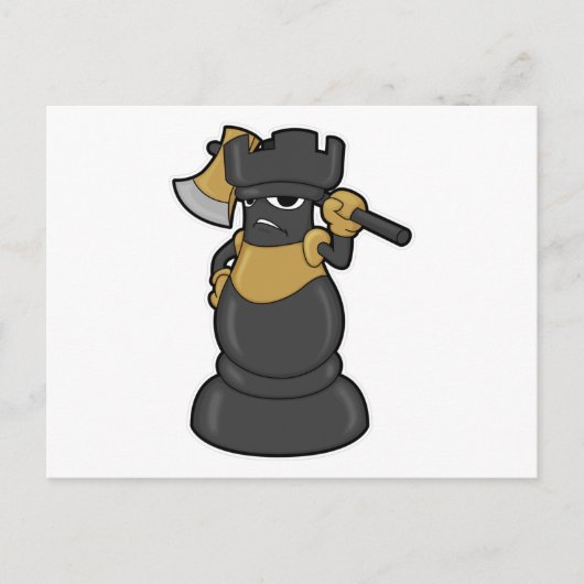 Schachfigur Turm beim Schach mit Axt Postkarte (Vorderseite)