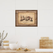 Schachfiguren auf Grunge-Holzbrett-Geschenk Poster (Küche)