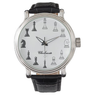 Schachfiguren beobachten armbanduhr