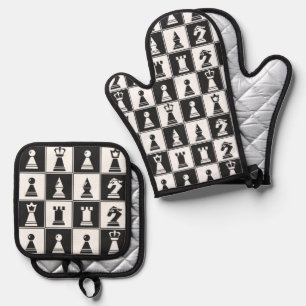 Schachfiguren Design Ofen Mitt & Pot Holder Set
