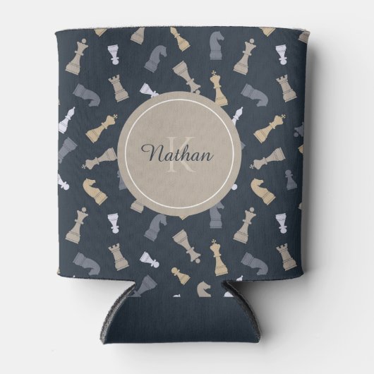 Schachfiguren Masculine Monogramm Anfangsname Blau Dosenkühler (Vorderseite)