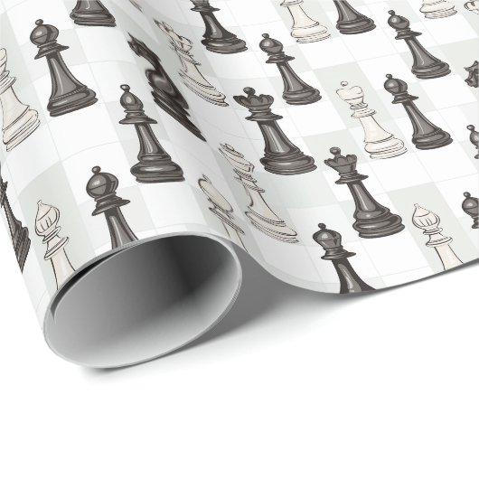 Schachfiguren Moderne Schwarz-Weiß-Klassik Geschenkpapier (Rolleneckpunkt)