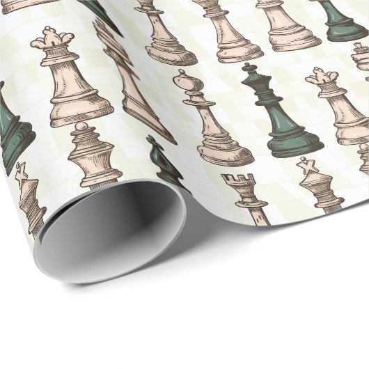 Schachfiguren Moderne Weiß und Grüne Klassik Geschenkpapier (Rolleneckpunkt)