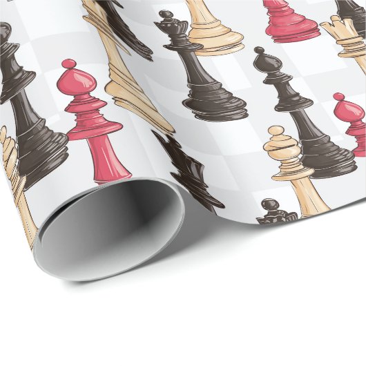 Schachfiguren Modernes Schwarzes Rot und Weiß Geschenkpapier (Rolleneckpunkt)