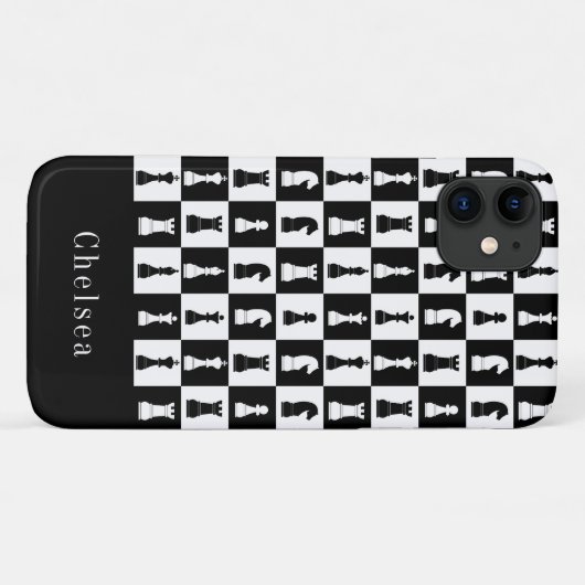 Schachfiguren Muster Schwarz & Weiß Name Case-Mate iPhone Hülle (Rückseite (Horizontal))