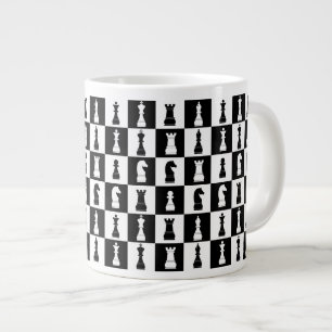 Schachfiguren Schwarz-Weiß-Muster Jumbo-Tasse