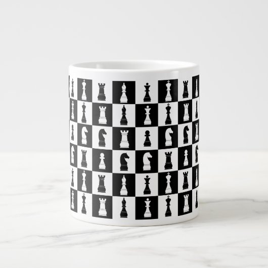 Schachfiguren Schwarz-Weiß-Muster Jumbo-Tasse (Vorderseite)