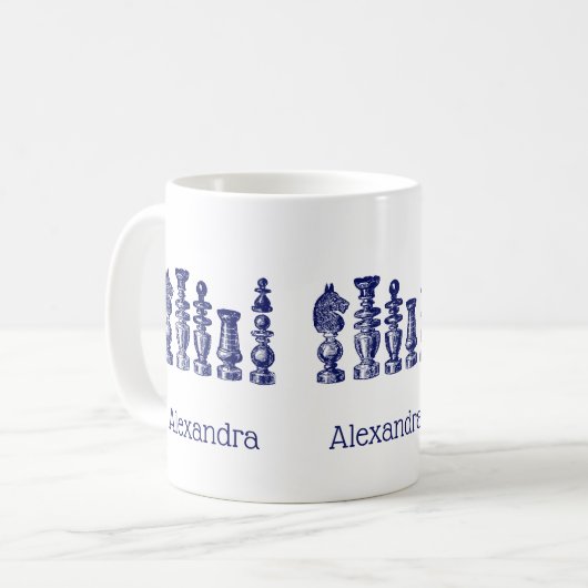 Schachfiguren Vintag Art Blue Kaffeetasse (Vorderseite Links)