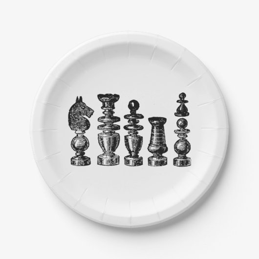 Schachfiguren Vintage Kunst Pappteller (Vorderseite)