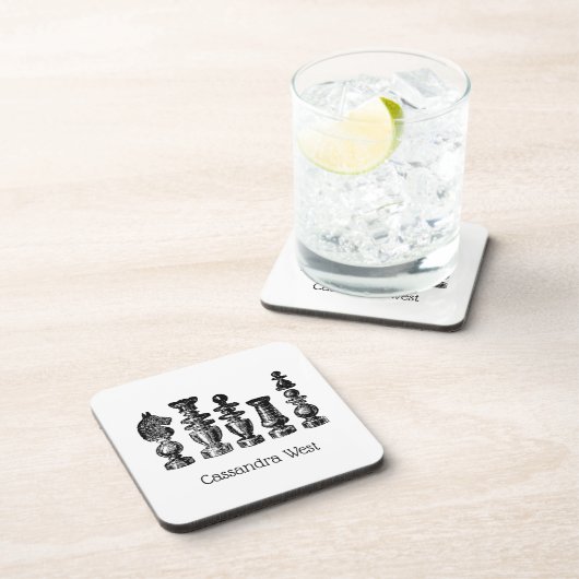 Schachfiguren Vintage Kunst Untersetzer (Rechte Seite)