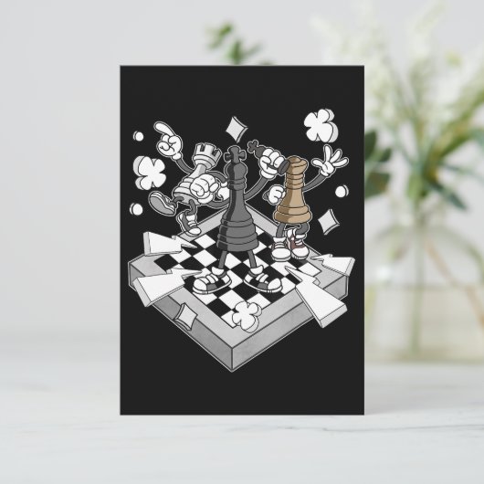 Schachkämpfer Schachmatt Schachspiel Einladung (Stehend Vorderseite)