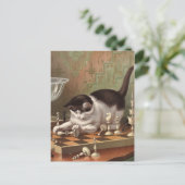 Schachkatze Postkarte (Stehend Vorderseite)